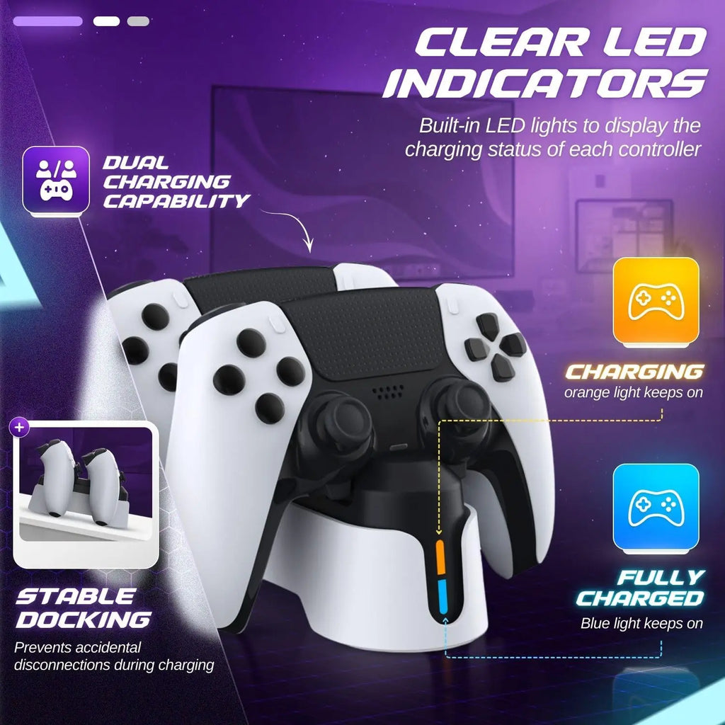 For PlayStation 5 Double Charging Dock for PS5 Handle with Dual-color Charging Indicator Light & Charing Cable Zpaxo
