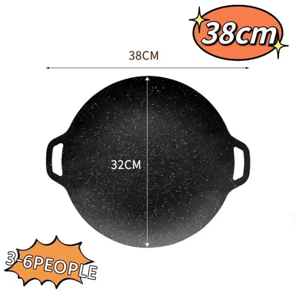Korean Style Non-Stick round Grill Pan Maifan Stone Induction Gas Compatible Pork Belly Roaster Barbecue Tray Cooker Plate Zpaxo 38cm