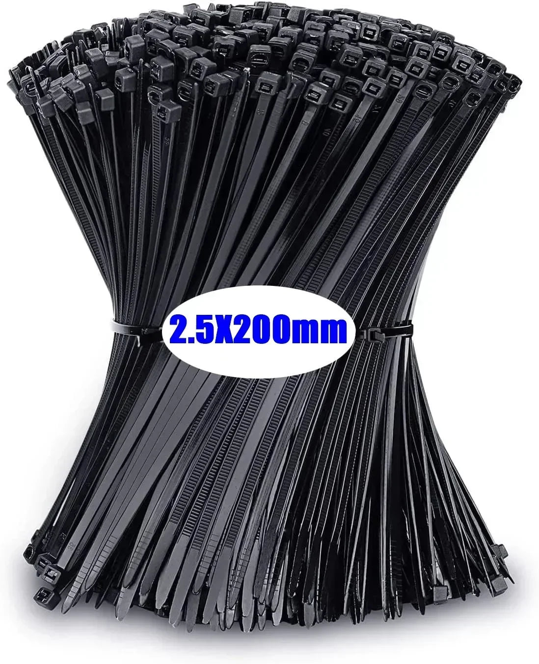 Plastic Clamping Collar Cable Tie Clamping Scratch Cable Attache Cable Velcro Self Locking Nylon Cables Ties Fastening Zpaxo Black-2.5x200mm 200pcs