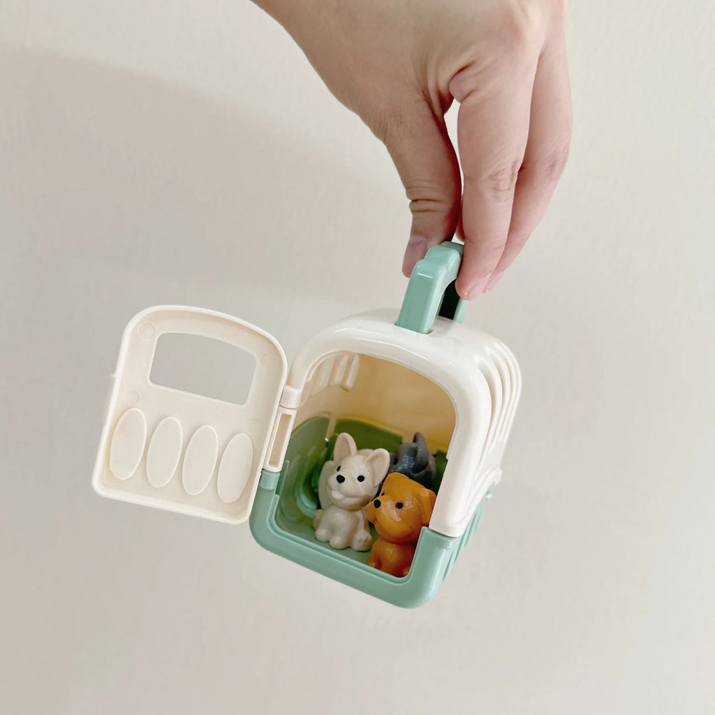 Cute Dog Pet Basket Family Toys Doll Cage Scene Playing Christmas