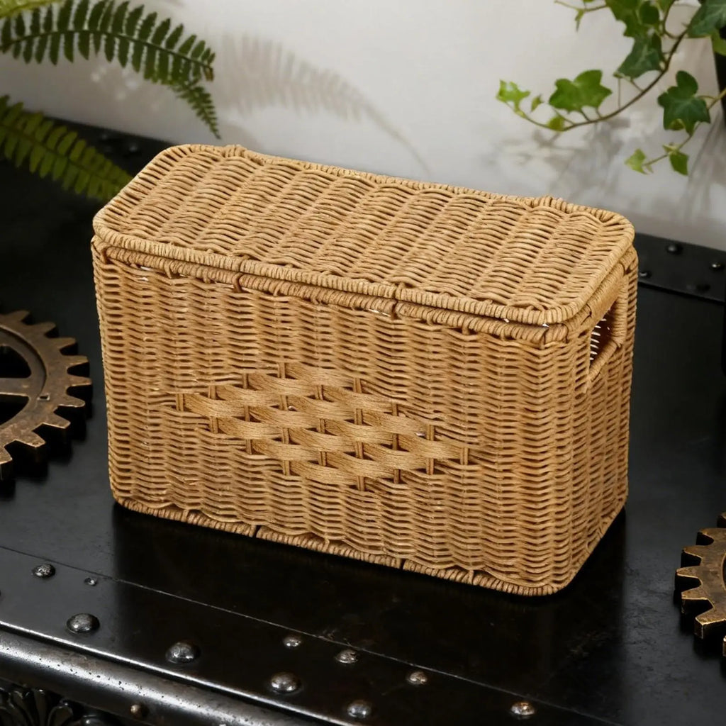 Slim Storage Basket with Lid Dustproof Tall Slim Woven Home Storage Bin Basket for Dorm Office Apartment Bedroom Living Room Zpaxo