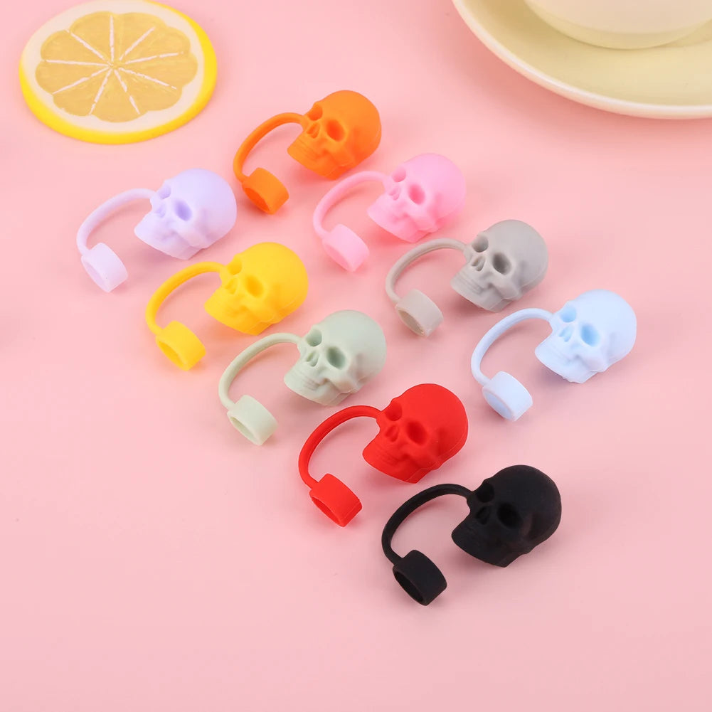 1 Silicone Cute Skull Straw Covers Halloween Toppers Reusable Funny