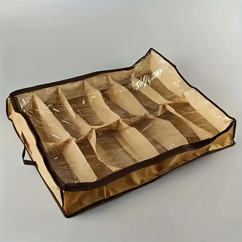 Space-saving 12-Grid Shoe Storage Box Dustproof Clear Cover Perfect
