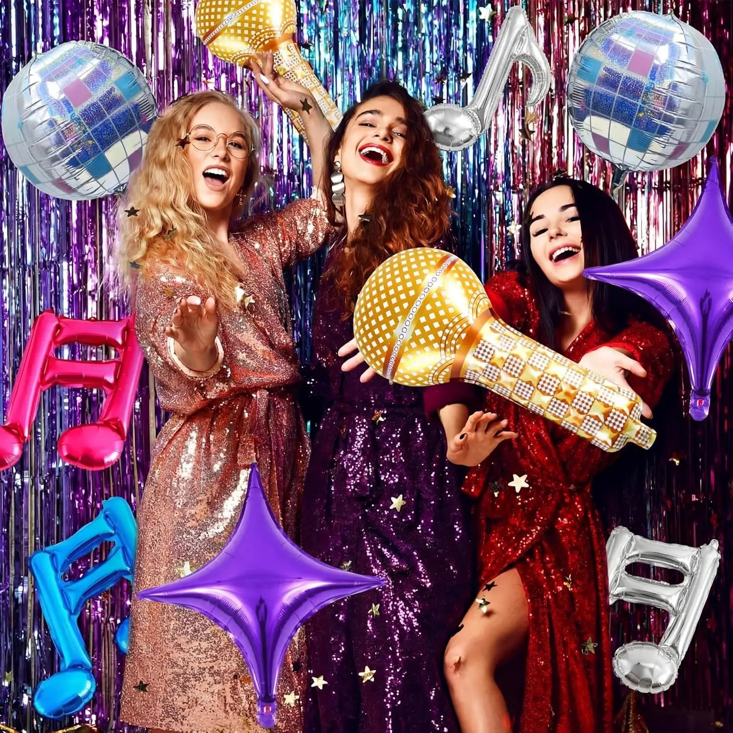 Disco Ball Music Note Foil Balloons Pink Purple Blue Inflatable Decor