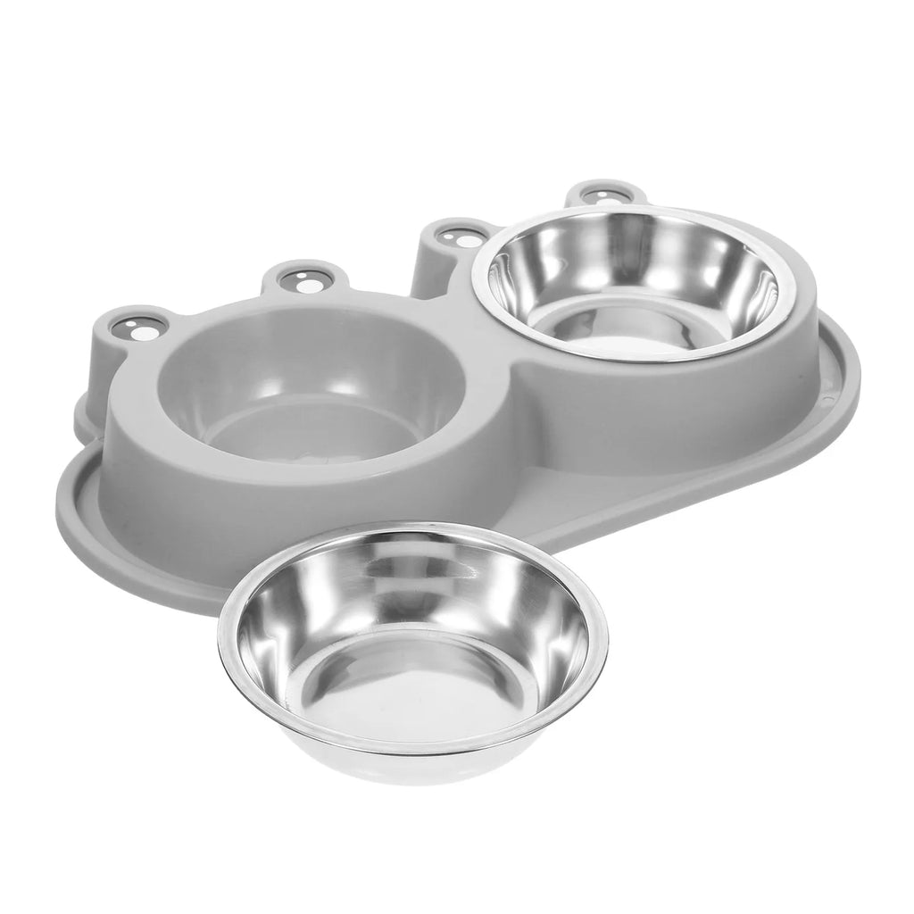 Double Pet Feeder Bowl Cats Dogs Moat Design Non-slip Base Stainless