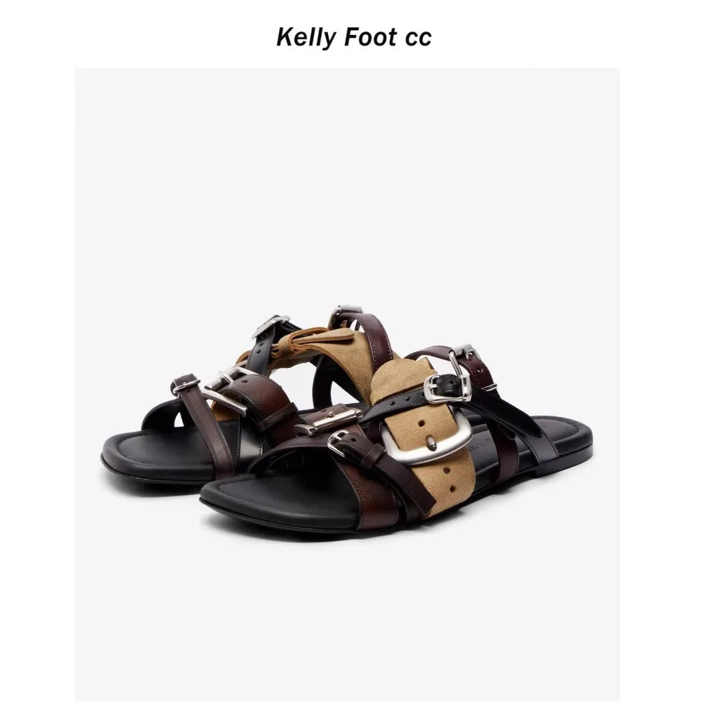 Belt Buckle Roman Vacation Sandals Slippers Women 2026 Summer Retro
