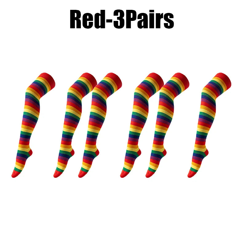 Women's Rainbow Stripe Thigh Socks Length Party Holiday Performance
