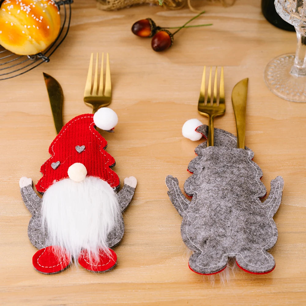 Christmas Cutlery Holder Bags Santa Claus Knife Fork Pocket Tableware