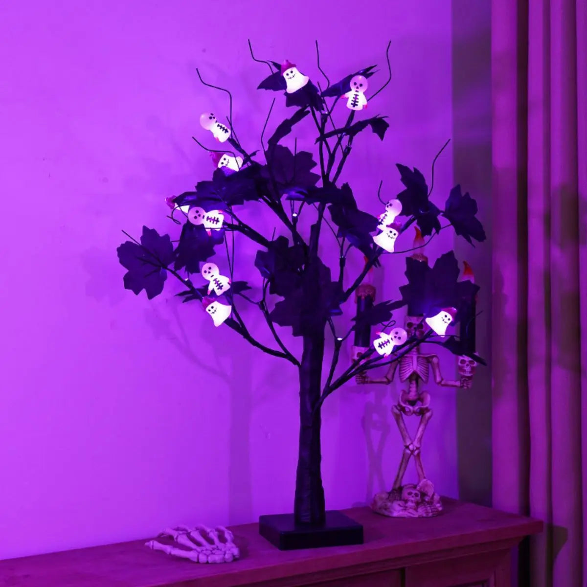 LED Halloween Birch Pumpkin Ghost Eye Shaped Light Luminous Zpaxo ghost purple 24LED