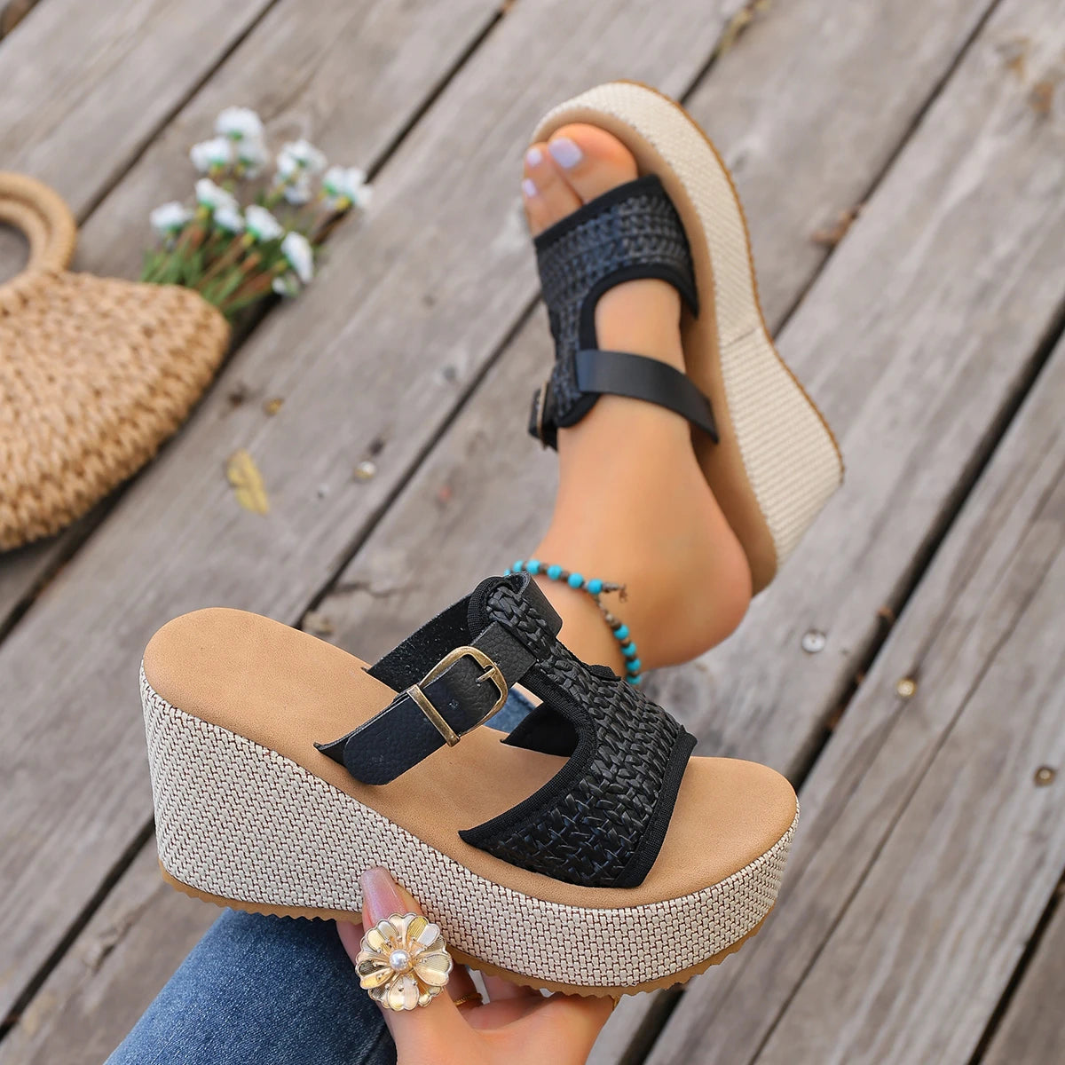 Women Platform Sandals High Heel Peep Toe Sandals Women Lightweight Wedge Shoes Ladies Thick Sole Summer Shoes Zapatos De Mujer Zpaxo black 38