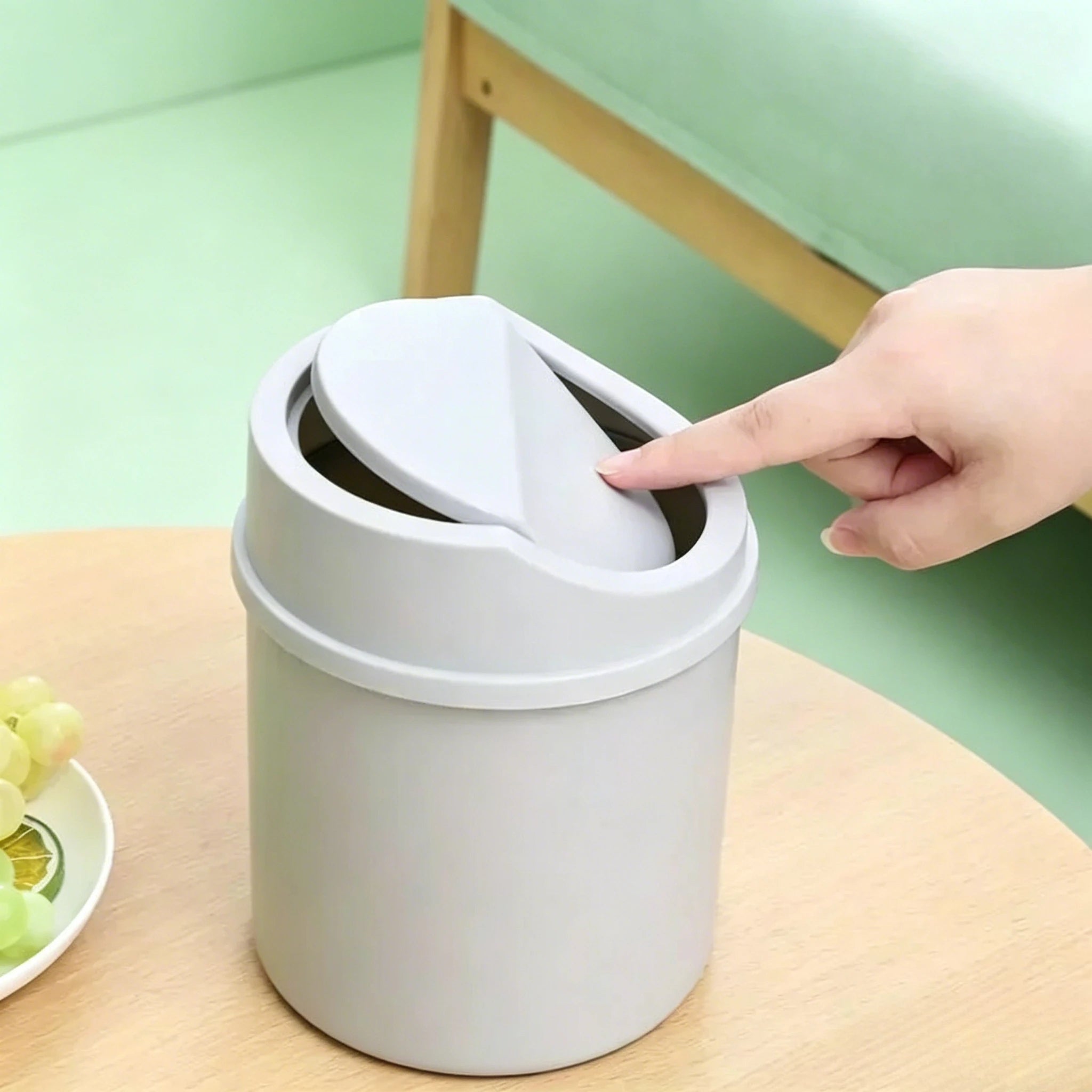 Portable Mini Desktop Trash Can Tube Design With Cover Waterproof Bedroom Office Workspace Garbage Storage Box Zpaxo GRAY-h