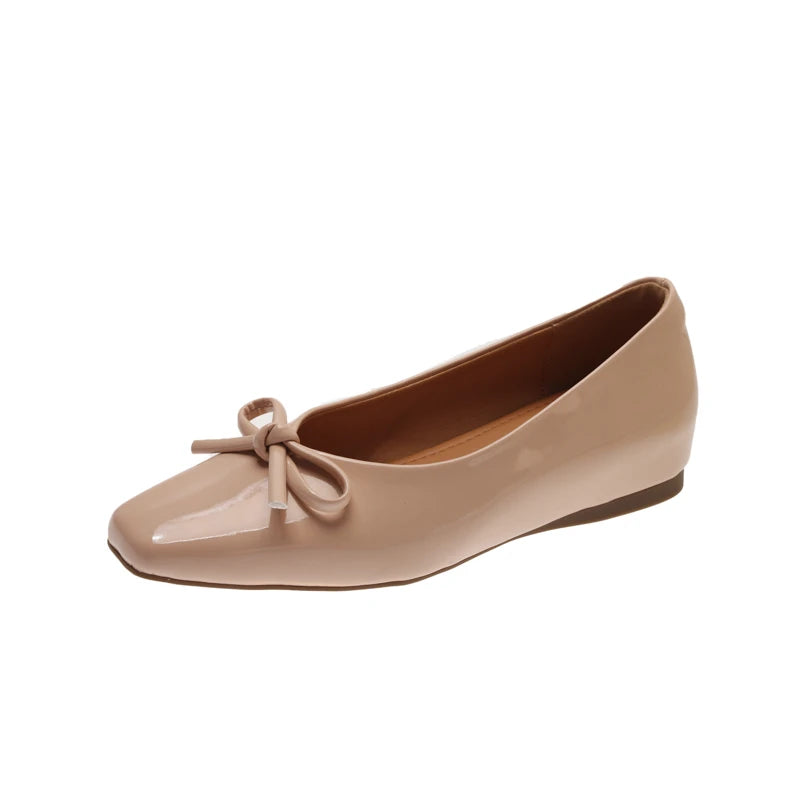 Bowtie Flat Shoes Women Ballerinas Square Toe Slip Ballet Flats Lazy