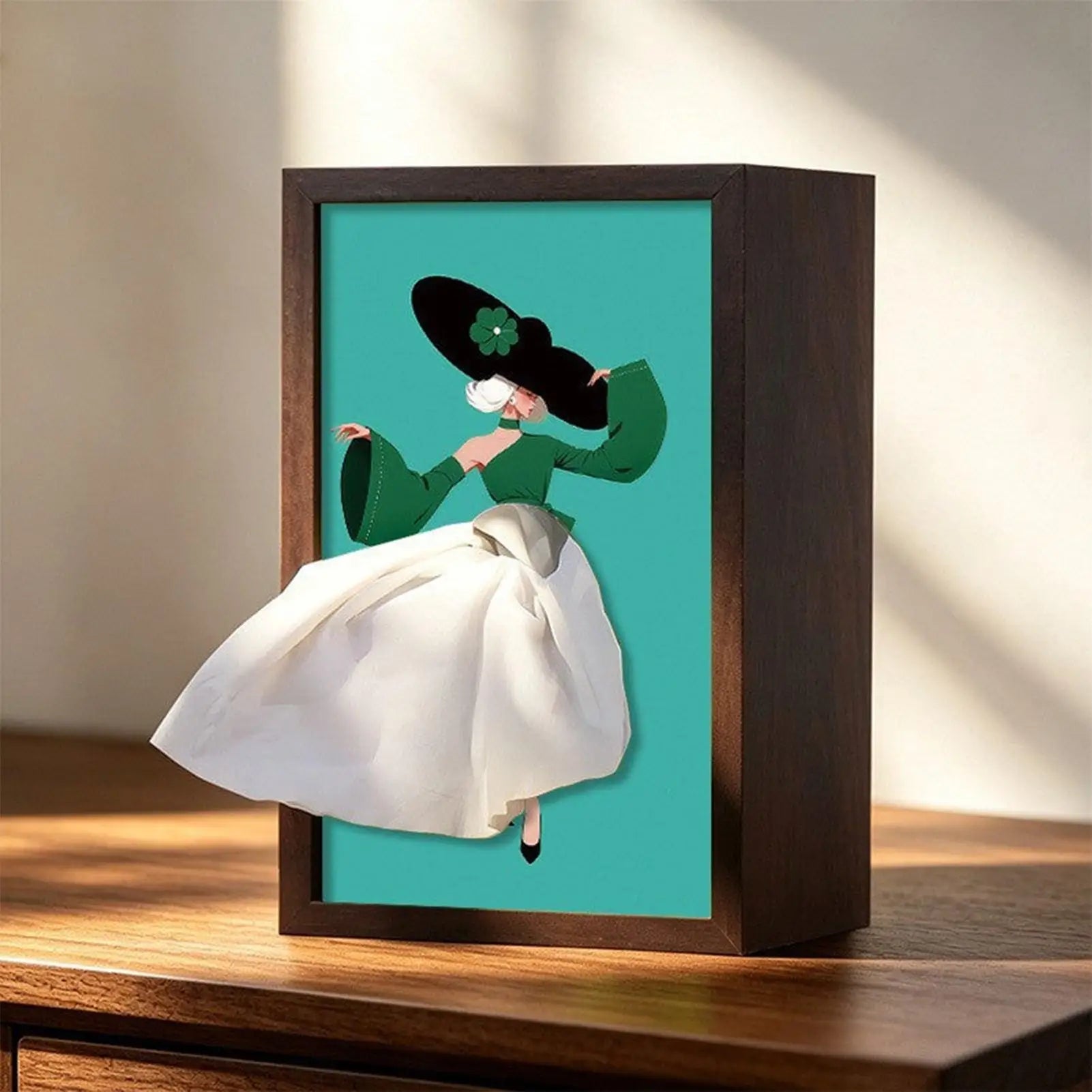 Wood Tissue Box Cover Modern Ballet Girl Pattern Dispenser Napkin