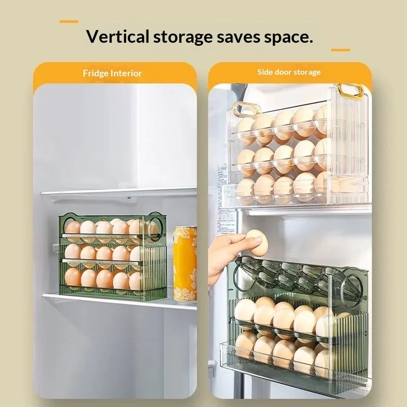Auto-Flip Fridge Egg Tray – Side Door Egg Storage Box Egg Storage Organizer Zpaxo
