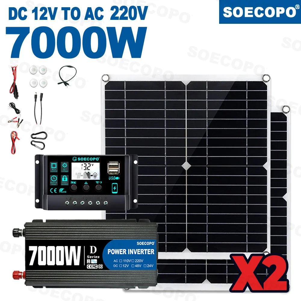 7000W Portable Solar Power 600W High-efficiency Panel 100A Controller