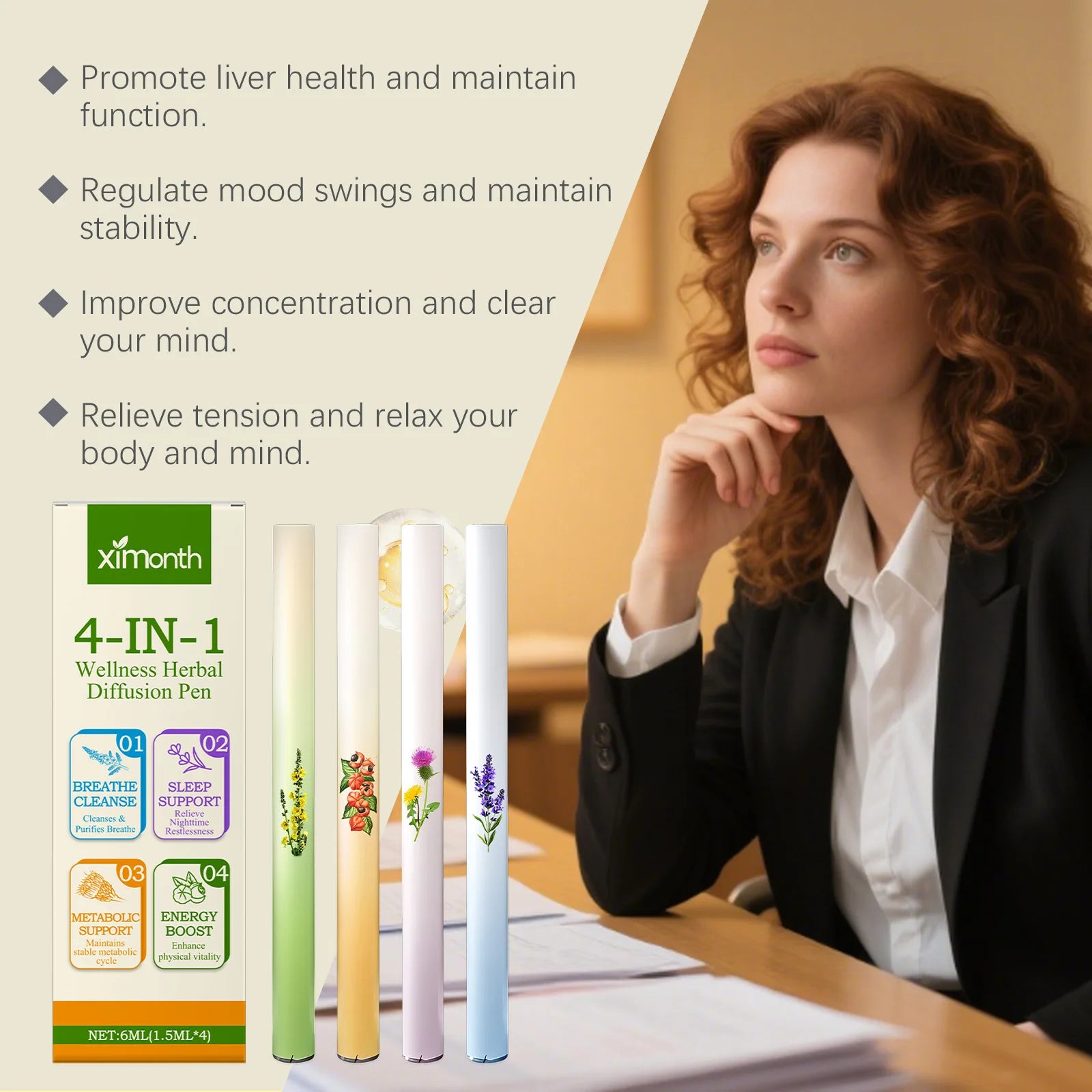 4-IN-1 Air Freshening Pen Relaxation Clear Breathing Good Mind Freshening Fragrance Aromatherapy Diffuser Lung Cleaning Pen Zpaxo