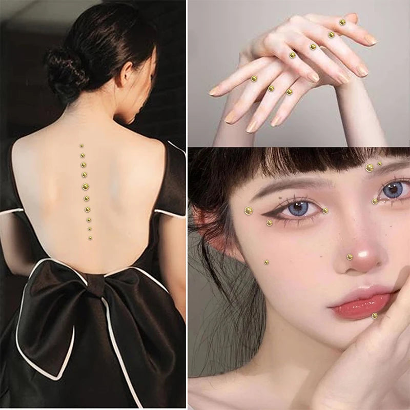 3D Non Piercied Fake Lip Eyebrow Studs Silvery White Pearl Round Nose Nails Ear Stickers Hip Hop DIY Face Makeup Rhinestones Zpaxo