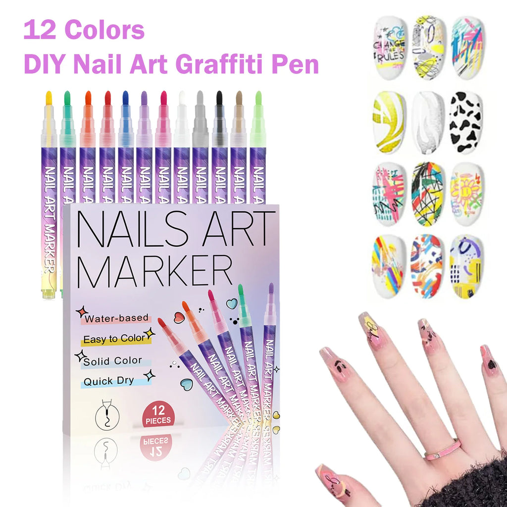 12-Color Nail Art Pen Set – Acrylic Doodle & Liner Pens Nail Art Pen Set Zpaxo
