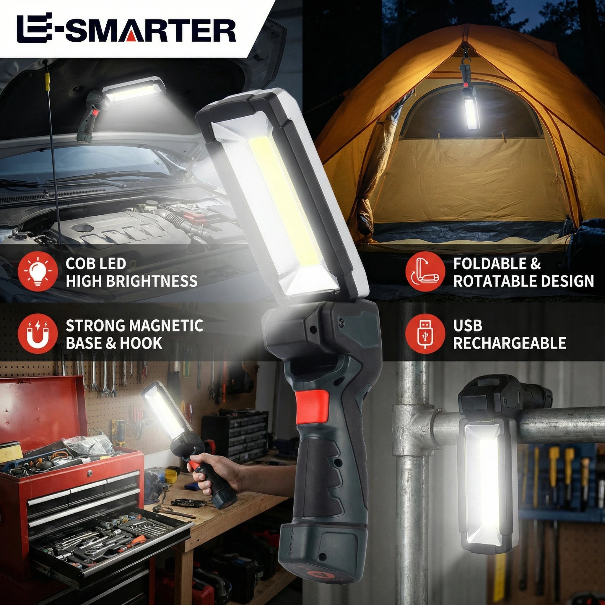 Portable COB LED Work Light – USB Rechargeable Inspection Lamp