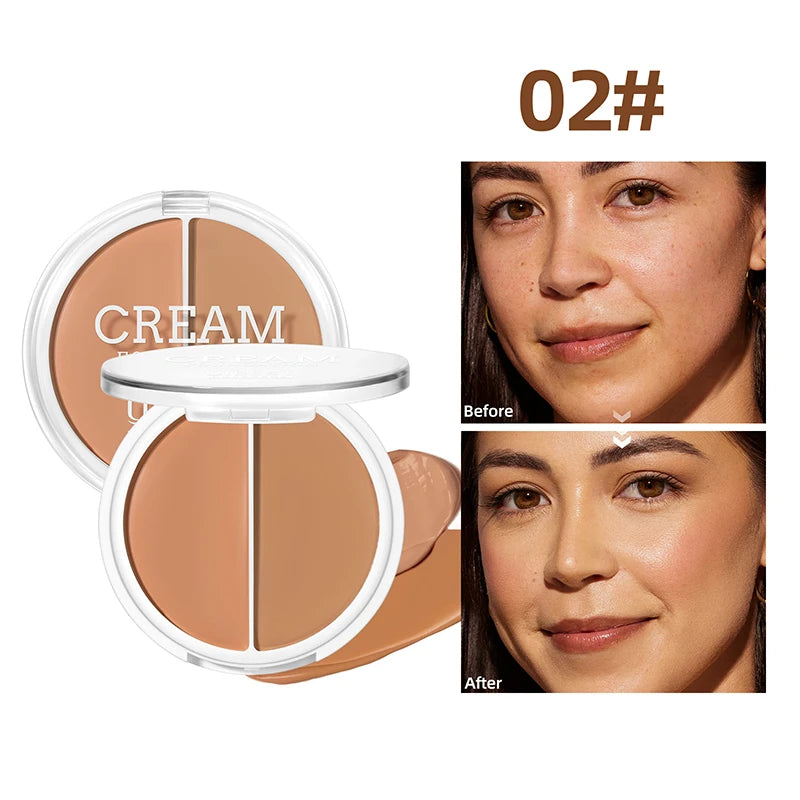 2-Color Foundation Concealer Palette - Creamy, Full Coverage, Long-Wearing for Contouring, Brightening & Natural 3D Face Makeup Zpaxo 02