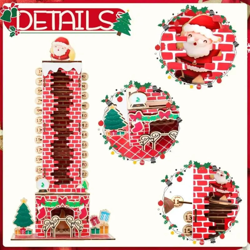 Christmas Countdown Calendar Santa Descending Chimney Design Wooden