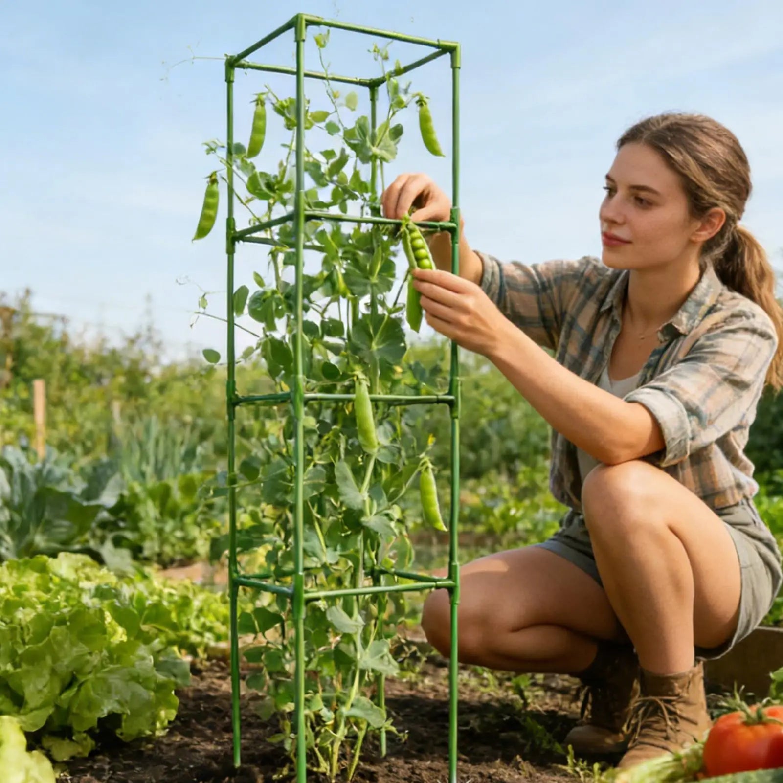 Tomato Cage 64 Inch Square Heavy Duty Stakes Cucumber Trellis Plant Cage Support for Climbing Vine Flower Vegetable Fruit Indoor Zpaxo