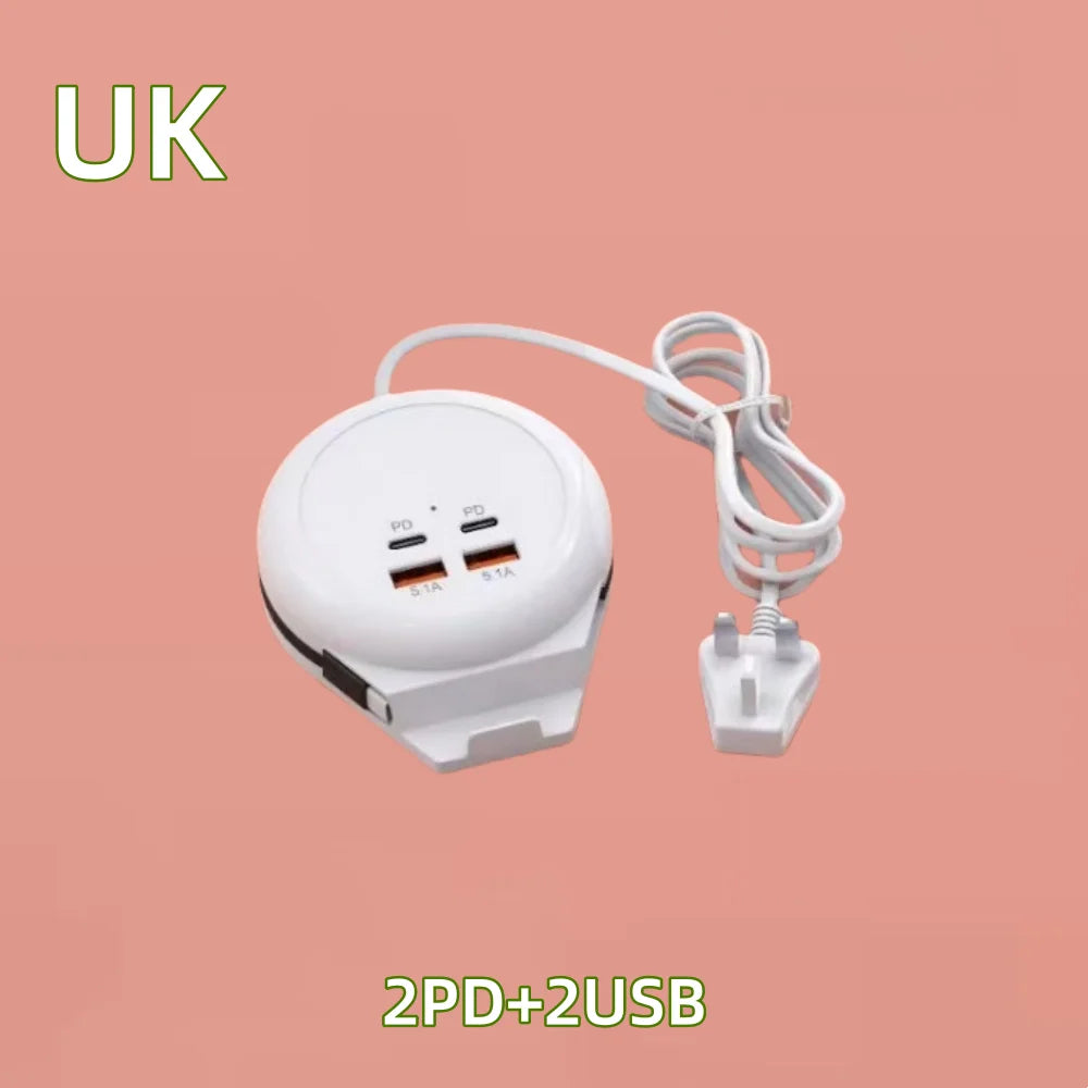 4-in-1 Fast Charger Power Strip – UK/US/EU Plugs, USB-C PD Travel Power Strip Zpaxo UK 2U2C