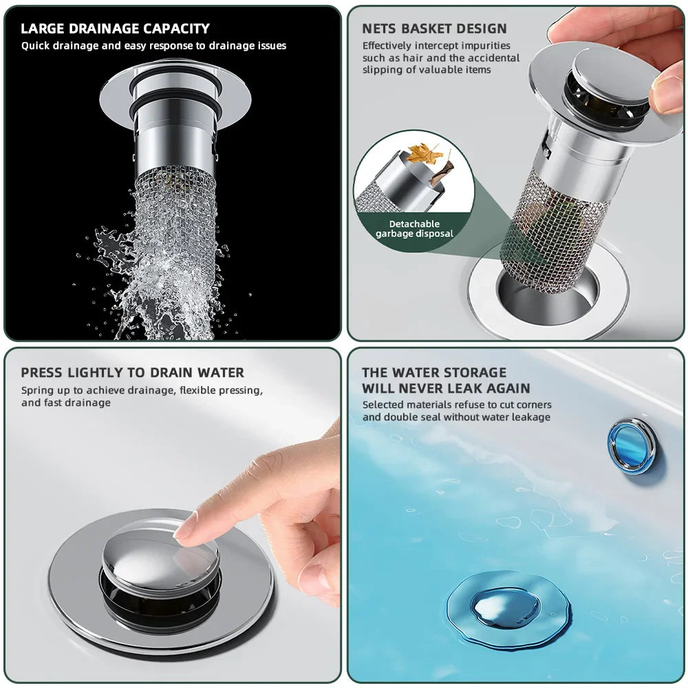 Sink Drains Filter Bathroom Pop-up Plug Stopper Wash Basin Hair Zpaxo