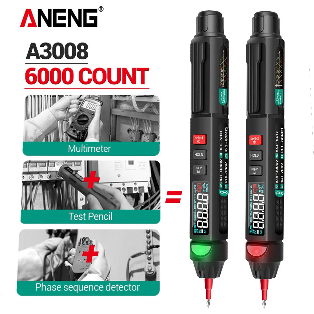 ANENG A3008 Multimeters 6000 Counts NCV Backlight Flashlight Auto