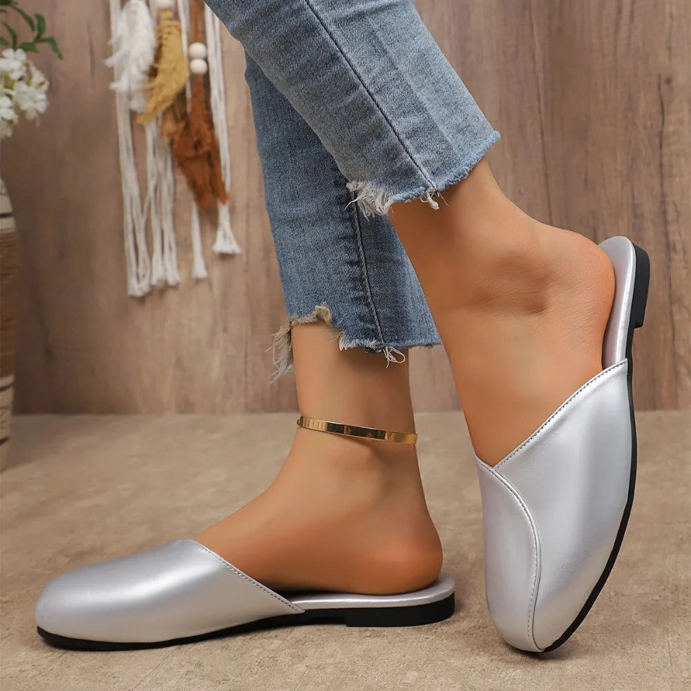 Women Slippers Handmade Flat Bottom Leather Home Big Sandals Zpaxo 37 Silver