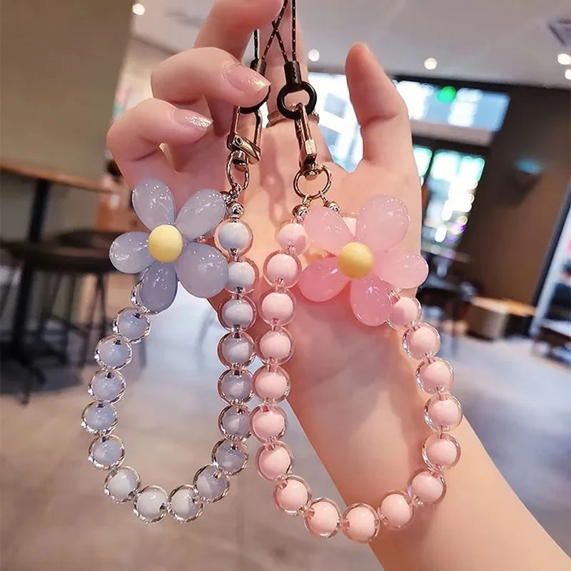 Colorful Flower Beads Anti-lost Lanyard Bracelet For Mobile Phone Case Wrist Strap Lanyard Phone Keychain Portable Wrist Pendant Zpaxo
