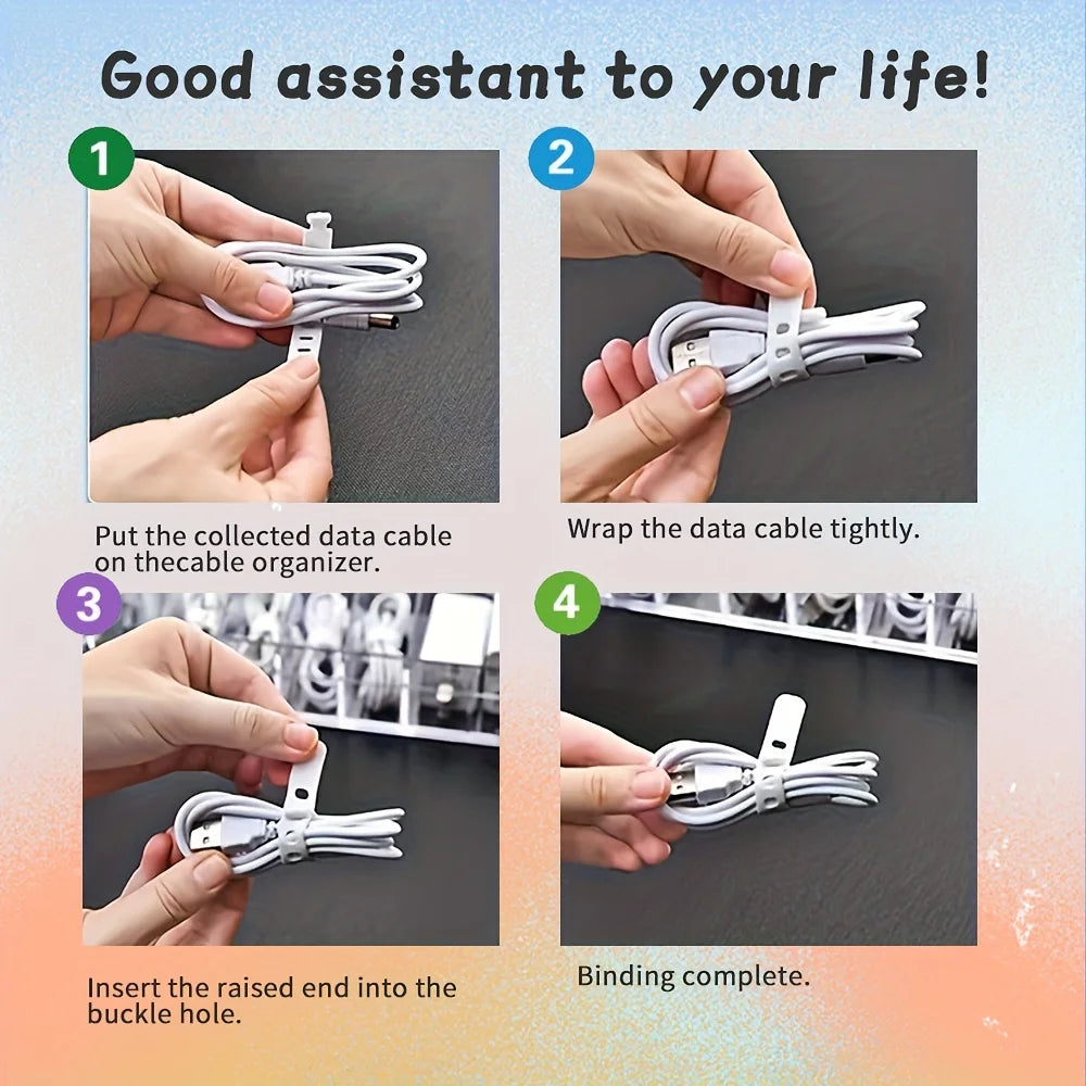 Silicone Harness Wire Strap Black White 4-Hole Elastic Cable Tie
