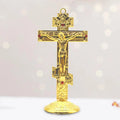 Jesus Cross for Desk Metal with Base Tabletop Ornaments Christian Home Goods Prayer Utensils Table Top Crucifix Cross Catholic Zpaxo golden