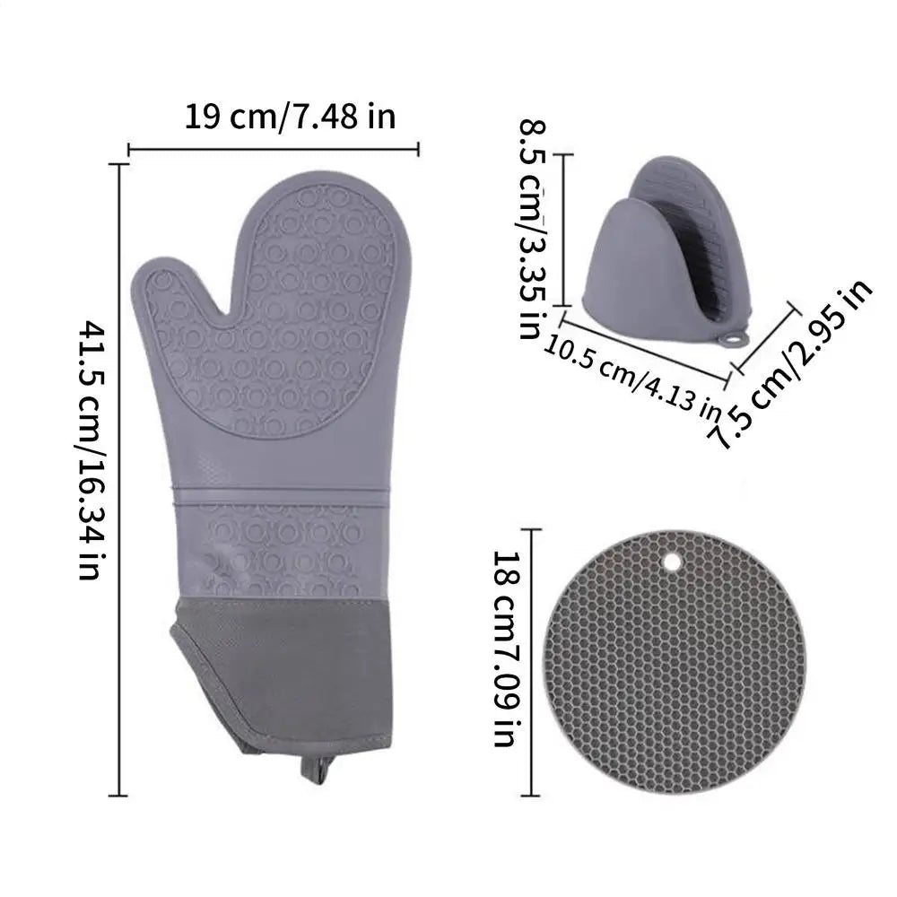 Silicone Oven Mitts Heat-Resistant Silicone Kitchen Gadgets Ergonomic Oven Mitts Pot Holders Sets for Cooking Grilling Barbecue Zpaxo China Mainland Gray