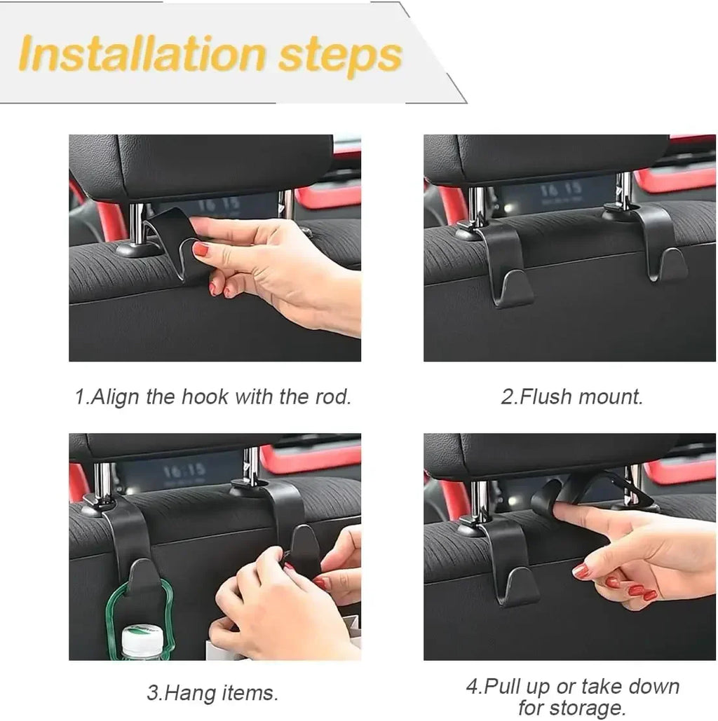 Car Headrest Hooks – Multifunctional Seat Organizer Clips