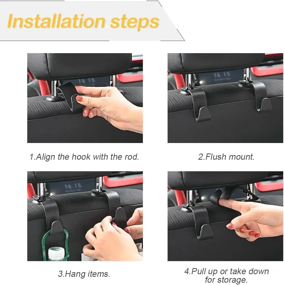 Car Headrest Hooks – Multifunctional Seat Organizer Clips