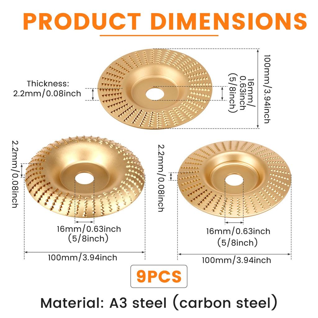 Wood Carving Disc Set For Angle Grinder 16mm A3 Steel Anti Clog Shaping Sanding Wheel Flat Curved Beveled For Woodworking Stump Zpaxo