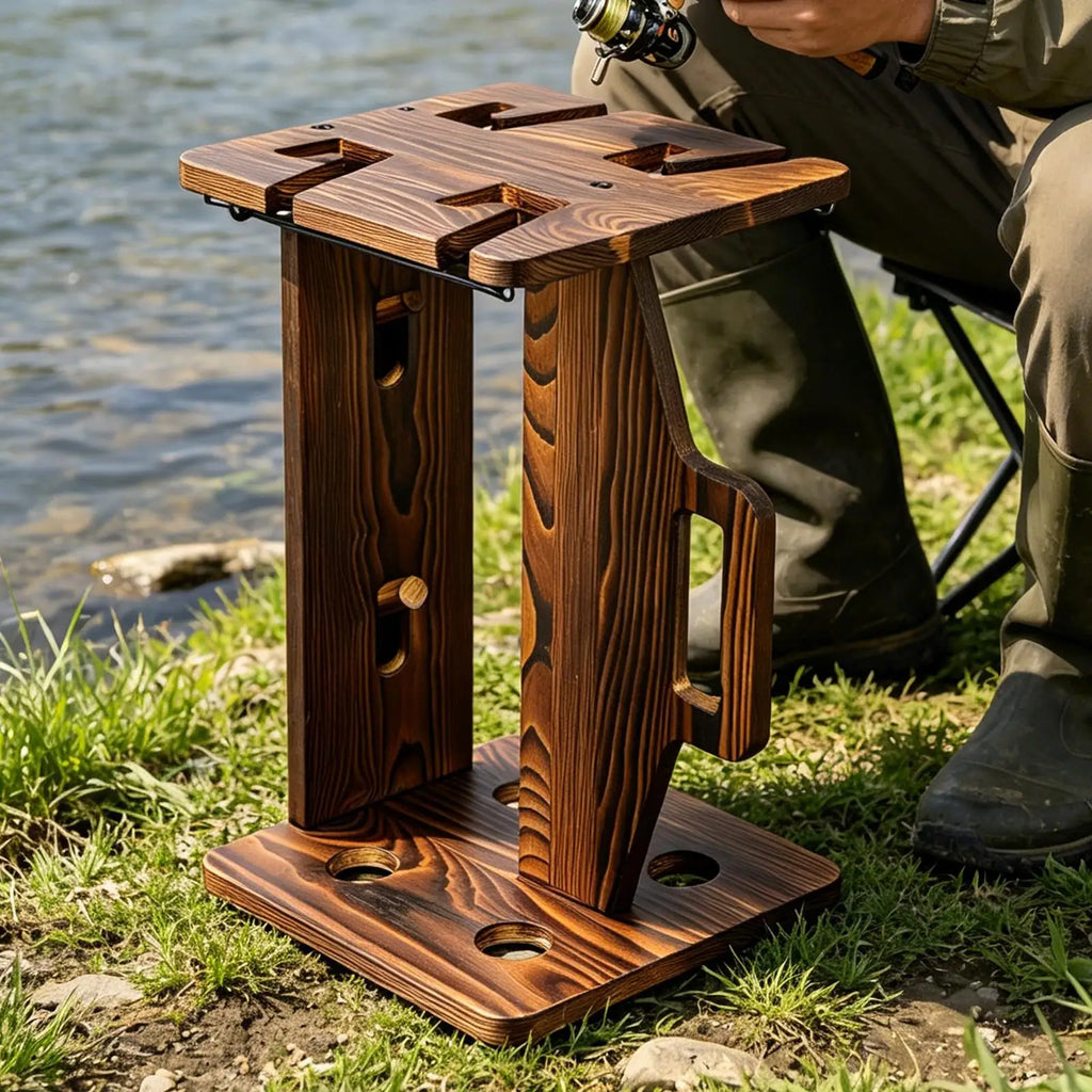 Fishing Rod Rack Wooden Portable Adjustable Wall-mounted Organizer