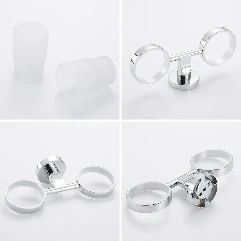 Toothbrushing Cup Bathroom Supplies Double Tumbler Cup Holder Toothbrush Holder Wall Mount Cup Strong Anti-Fall Bath Accessori Zpaxo