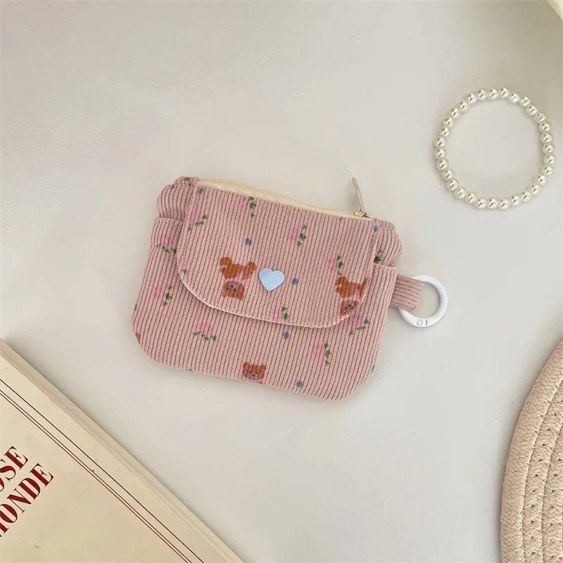 Corduroy Coin Purse Women's Wallet Zipper Card Holder Bank ID Bag