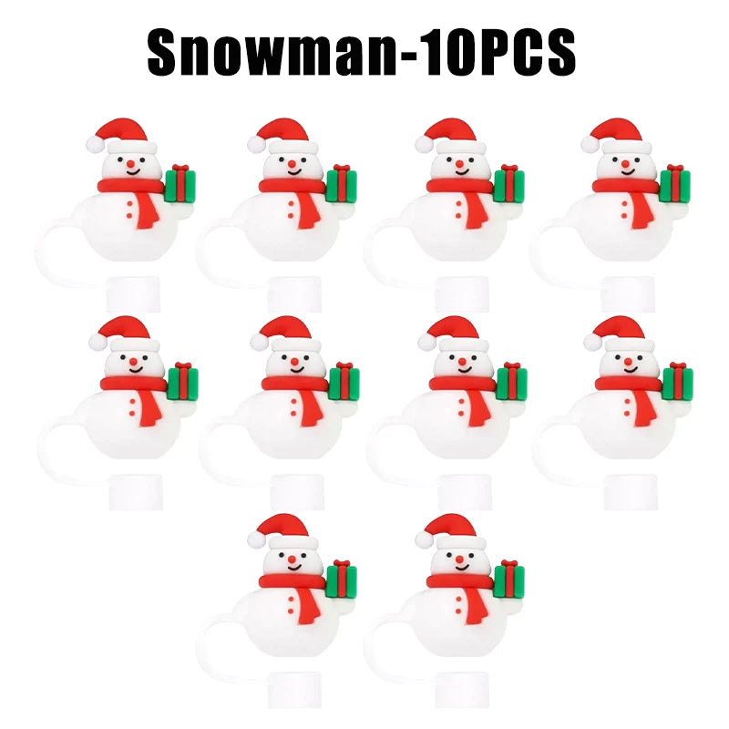 Christmas Straw Covers Caps Tumblers Dustproof Toppers Cups 30 Cup Zpaxo Snowman-10PCS