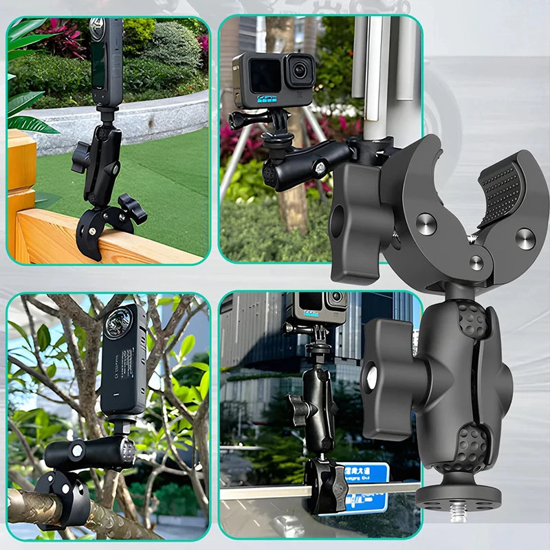 Camera Double Clip Crab Clamp Motorcycle Bicycle Handlebar Clip For GoPro 12 11 Insta360 One X2 X3 X4 Sports Camera Accessorise Zpaxo