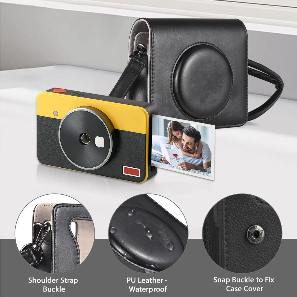 Portable Instant Camera Bag Camera Case Retro Style PU Leather Carrying Case Replacement for Kodak C300R/ Mini Shot 3 with Adjus