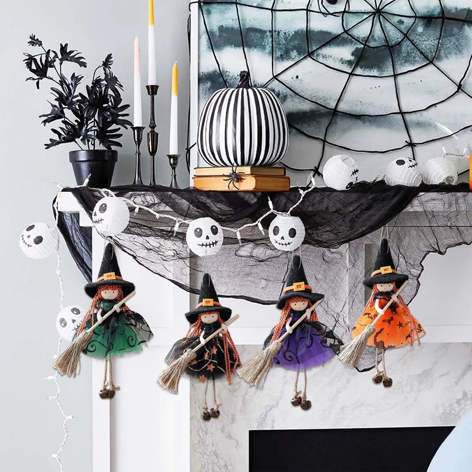 Halloween Witch Doll Hangable Kitchen Decor Broom Ornament Spooky