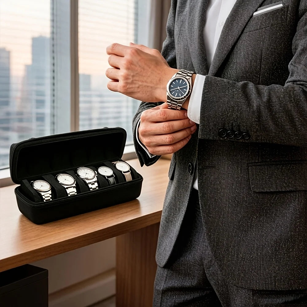 5-Watch Travel Case Luxurious Velvet Lining Foam Insert Safely Stores