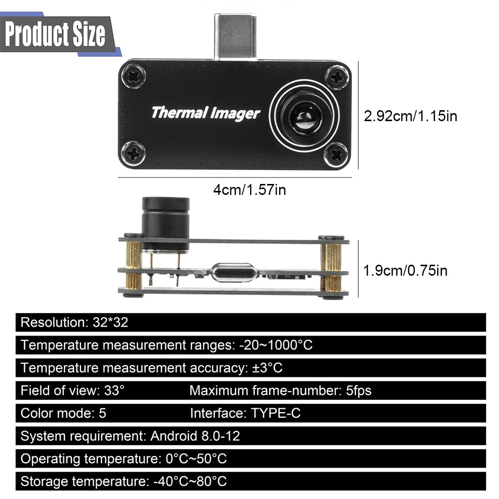 Type-c Mobile Thermal Imager APP Control 32 Pixels Imaging Camera