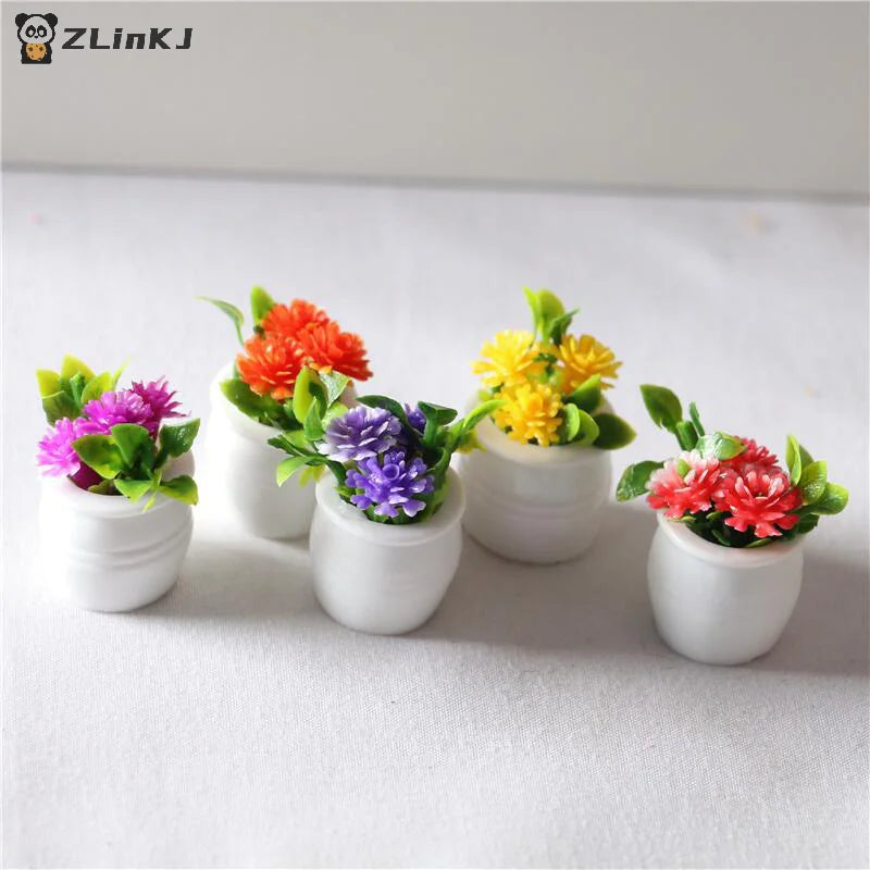 ▶3Pcs Random Dollhouse Plant, Miniature Bonsai Plant, Mini Potted Plant, Flower Model, Small Fake Green Decorative Toyhouse Zpaxo