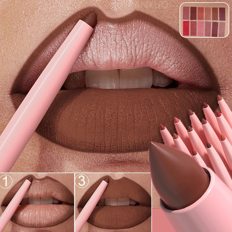 Tapered Lip Liner Pencil Matte Red Brown Plumping Lip Stain Waterproof Sweatproof Fine Lipstick Slim Lips Outline Contour Makeup Zpaxo