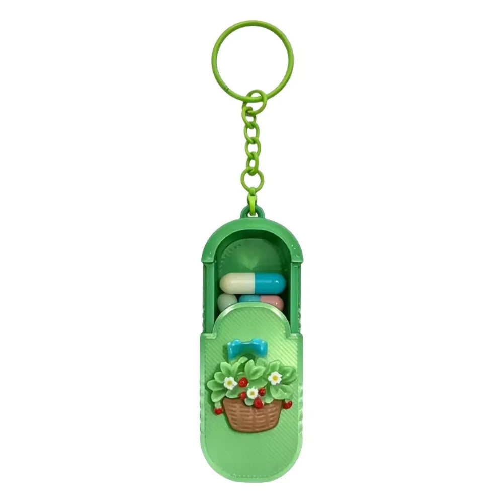 Compact Portable Pill Case Keychain Flower Basket Multifunctional Handmade Mini Medicine Box Pendant Waterproof Zpaxo Green