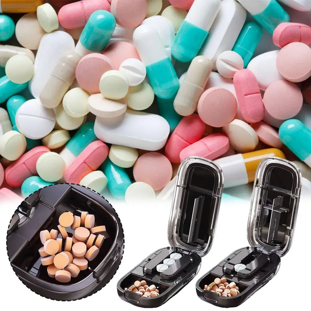 Adjustable Quartering Pill Cutter Storage Box Portable Drug Tablet Medicine Dustproof Divider Organizer Crusher Pill Cutter Zpaxo